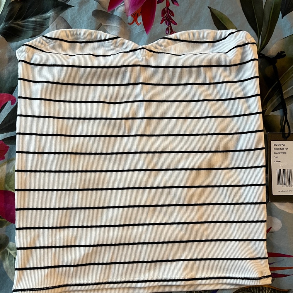 Brunette The Label Black and White Striped Tank Top